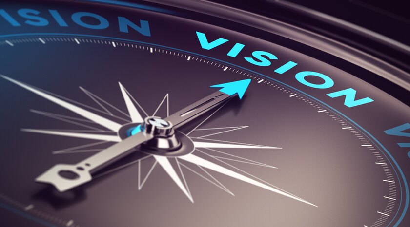 Bild Vision Kompass mit Nadel, die das Wort Vision anpeilt.