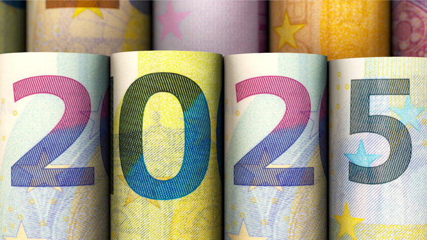 Jahr 2025 aus Euro-Banknoten